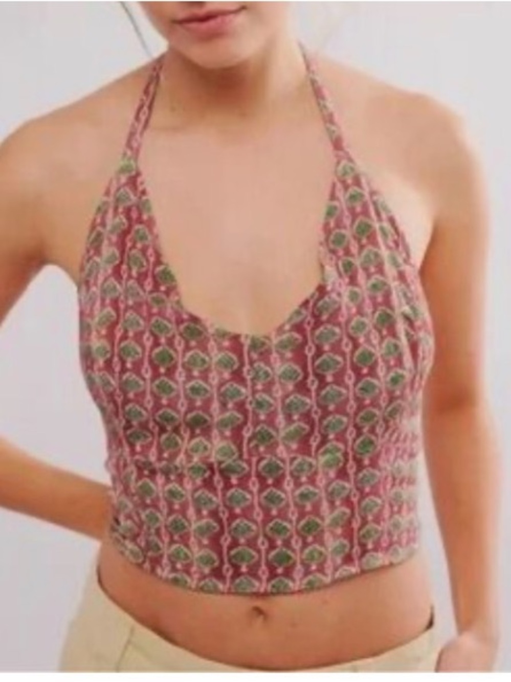 Free People Rae halter top in a rosewood combo color Size L